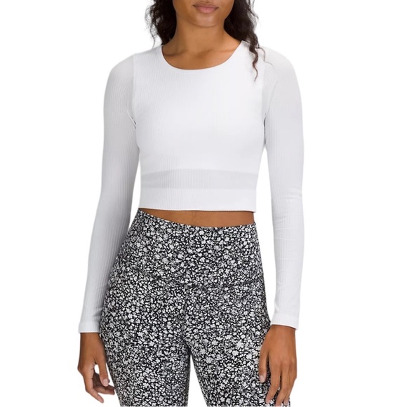 lululemon athletica Tops - Lululemon Ebb to Street Long Sleeve Built in Bra Ribbed Crop Top Shirt White 2